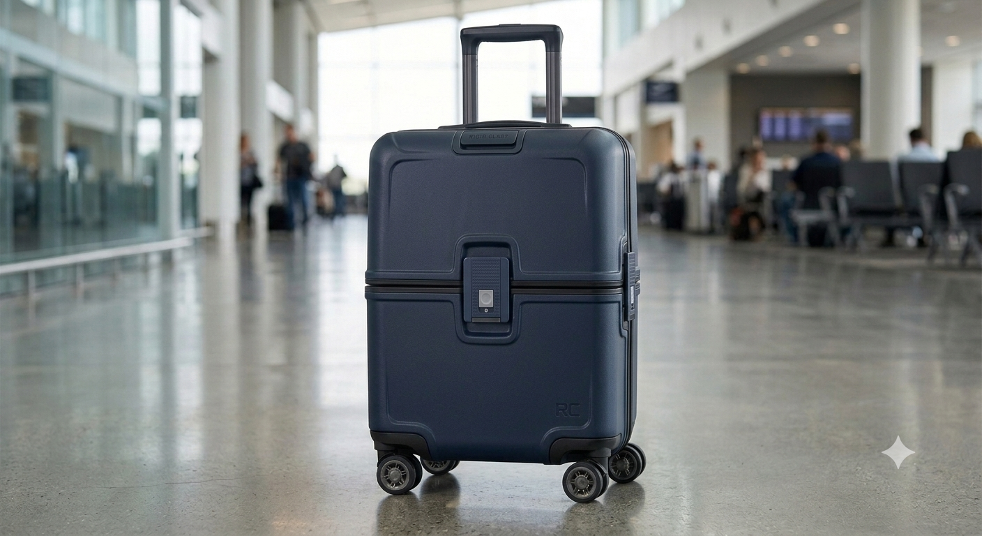 Uprijt carry-on rendering with a clasp closure