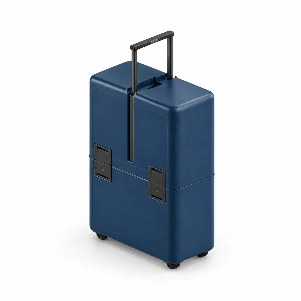 Navy Blue Uprijt carry-on suitcase finish